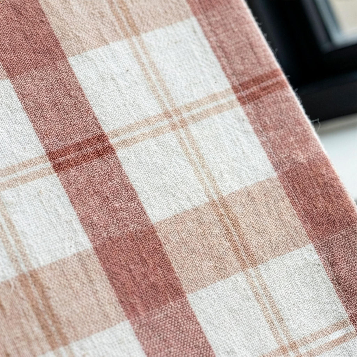 Organic Linen Curtains: Farmhouse Check Plaid in Terracotta & Taupe — image 3