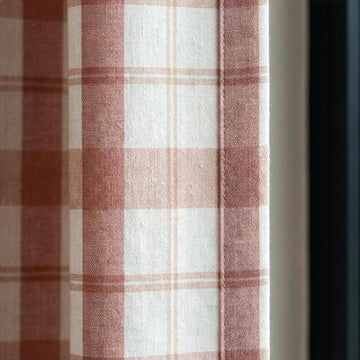 Organic Linen Curtains: Farmhouse Check Plaid in Terracotta & Taupe — image 1