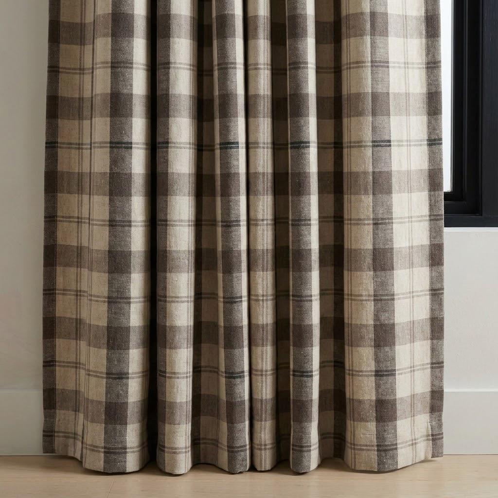 Organic Linen Curtains: Farmhouse Plaid - Oatmeal, Taupe & Mocha — image 5