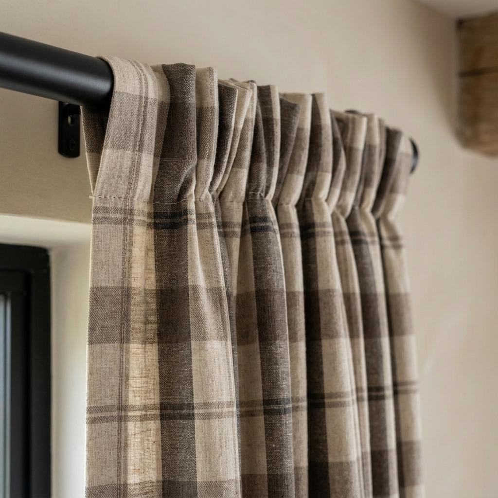 Organic Linen Curtains: Farmhouse Plaid - Oatmeal, Taupe & Mocha — image 6