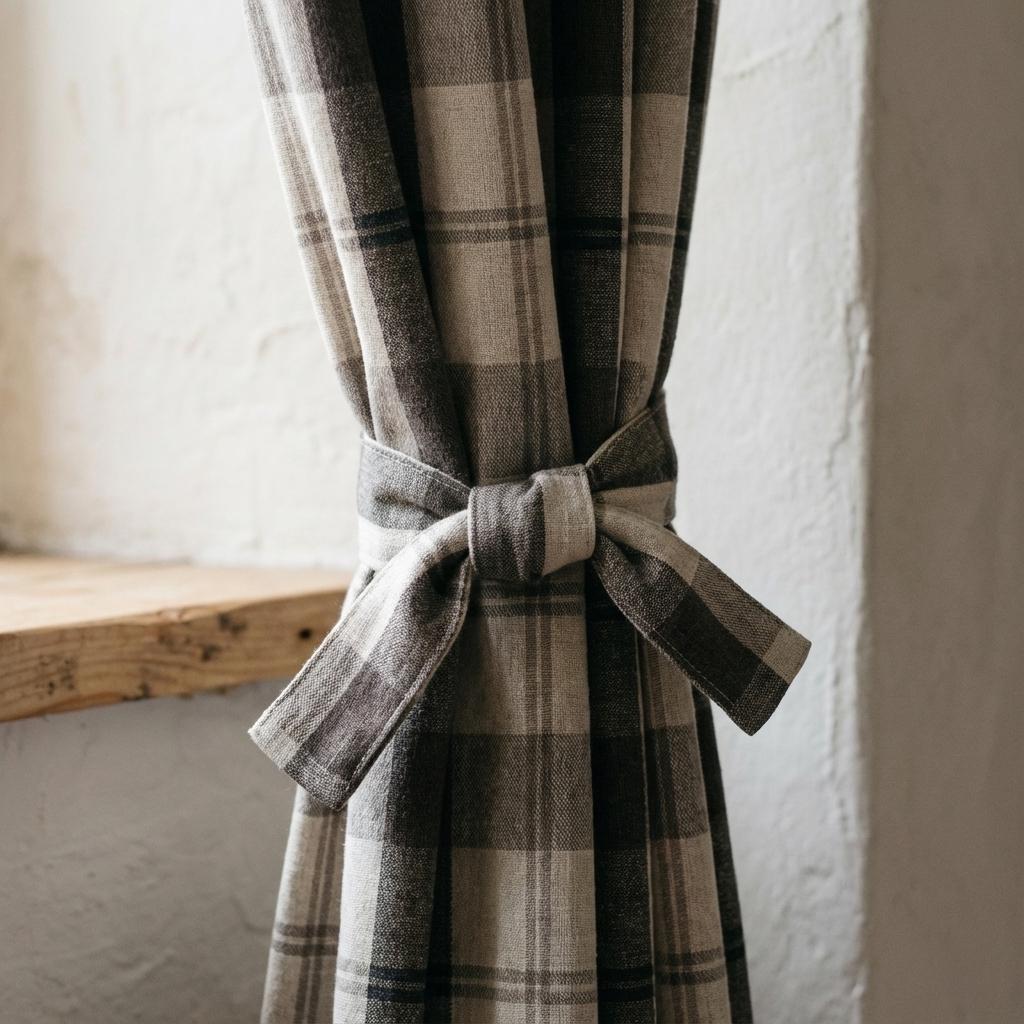 Organic Linen Curtains: Farmhouse Plaid - Oatmeal, Taupe & Mocha — image 4