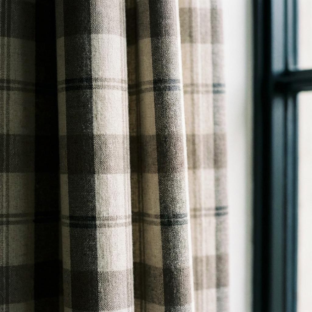 Organic Linen Curtains: Farmhouse Plaid - Oatmeal, Taupe & Mocha — image 7