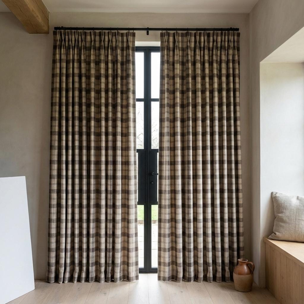 Organic Linen Curtains: Farmhouse Plaid - Oatmeal, Taupe & Mocha — image 10