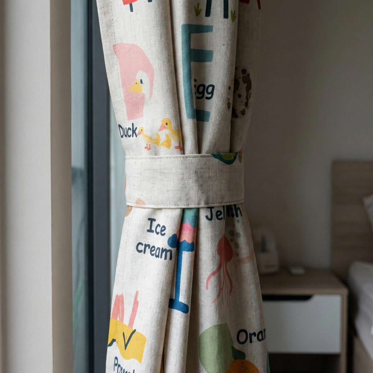 Alphabet Animal Linen Nursery Curtains, Playful Kids Room Drapes — image 3