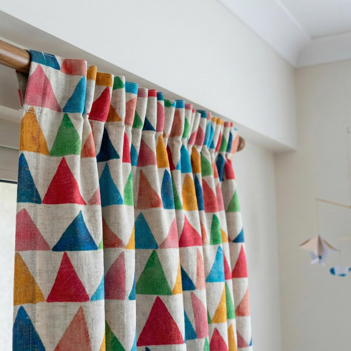 Watercolor Triangle Linen Curtain, Cream Nursery Drapes, Custom Size — image 5