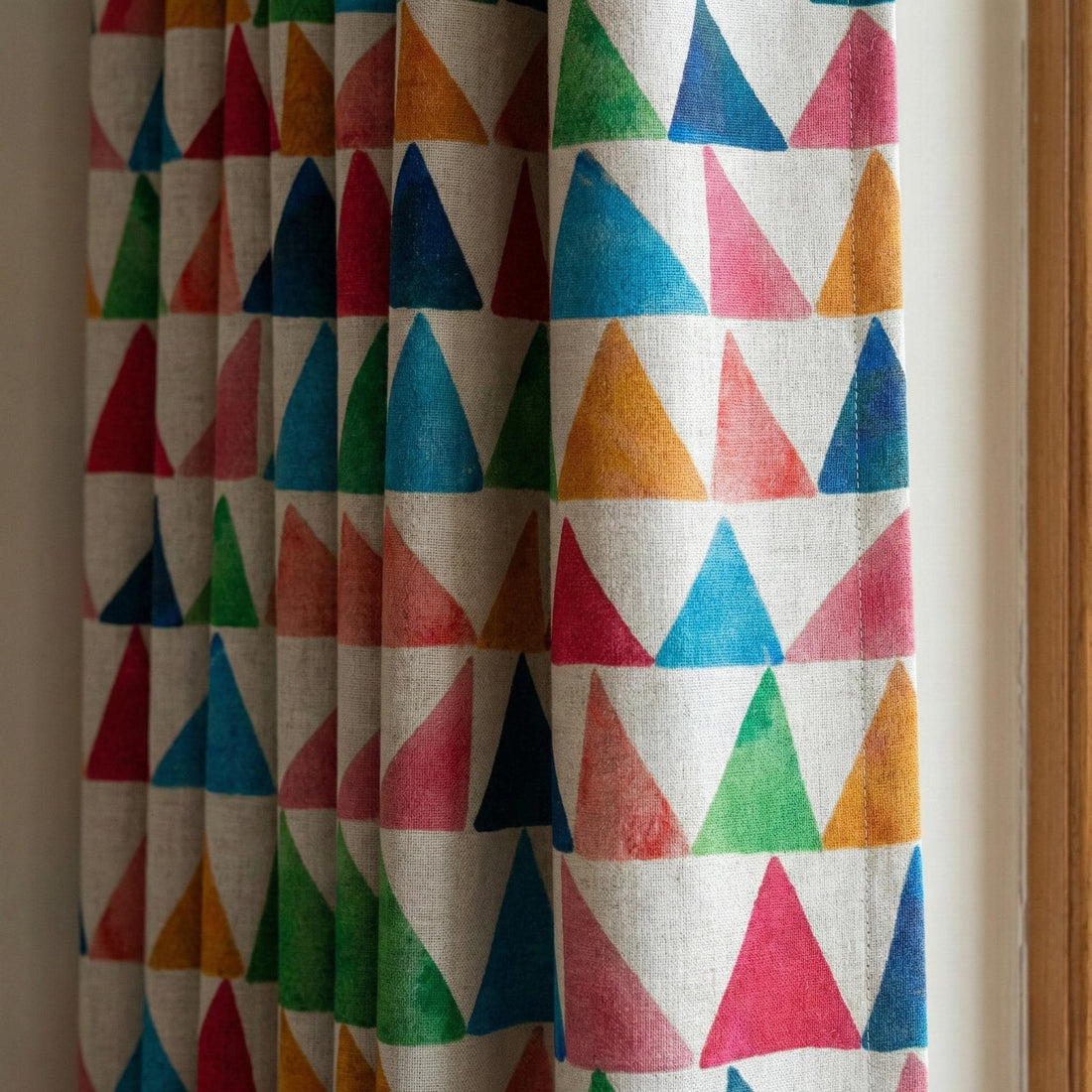 Watercolor Triangle Linen Curtain, Cream Nursery Drapes, Custom Size — image 1