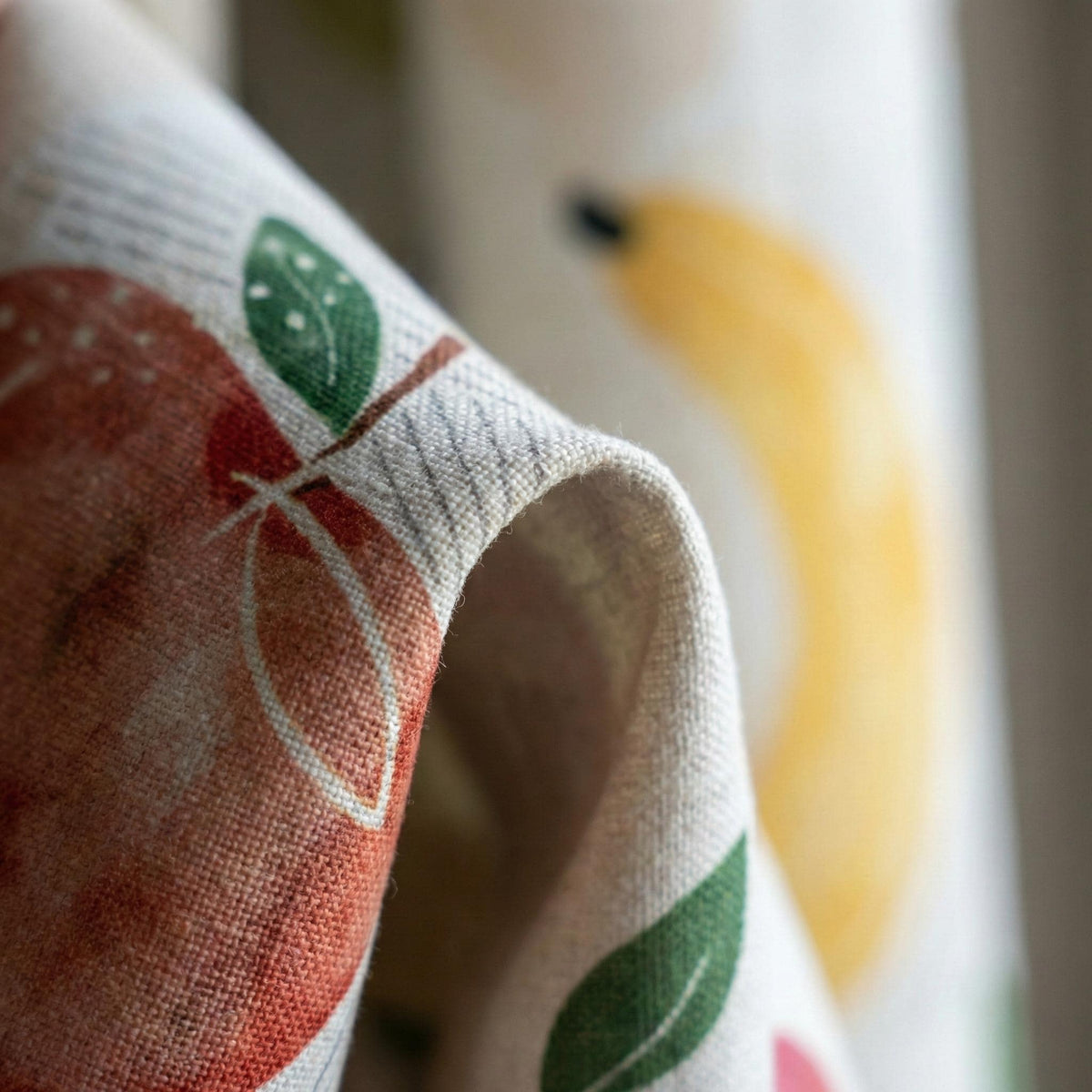 Watercolor Fruit Print Linen Nursery Curtains, Cream Drapes — image 9