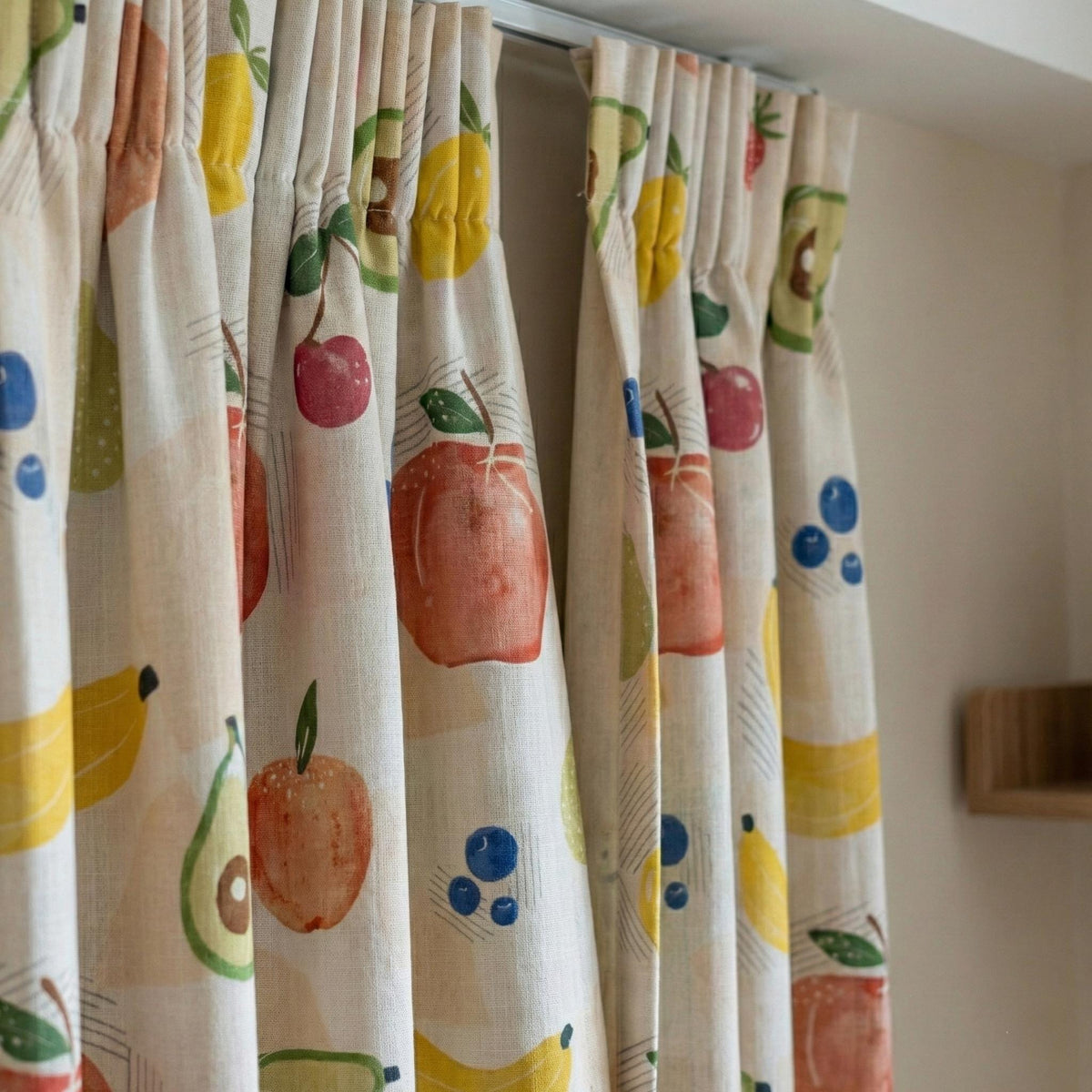 Watercolor Fruit Print Linen Nursery Curtains, Cream Drapes — image 8