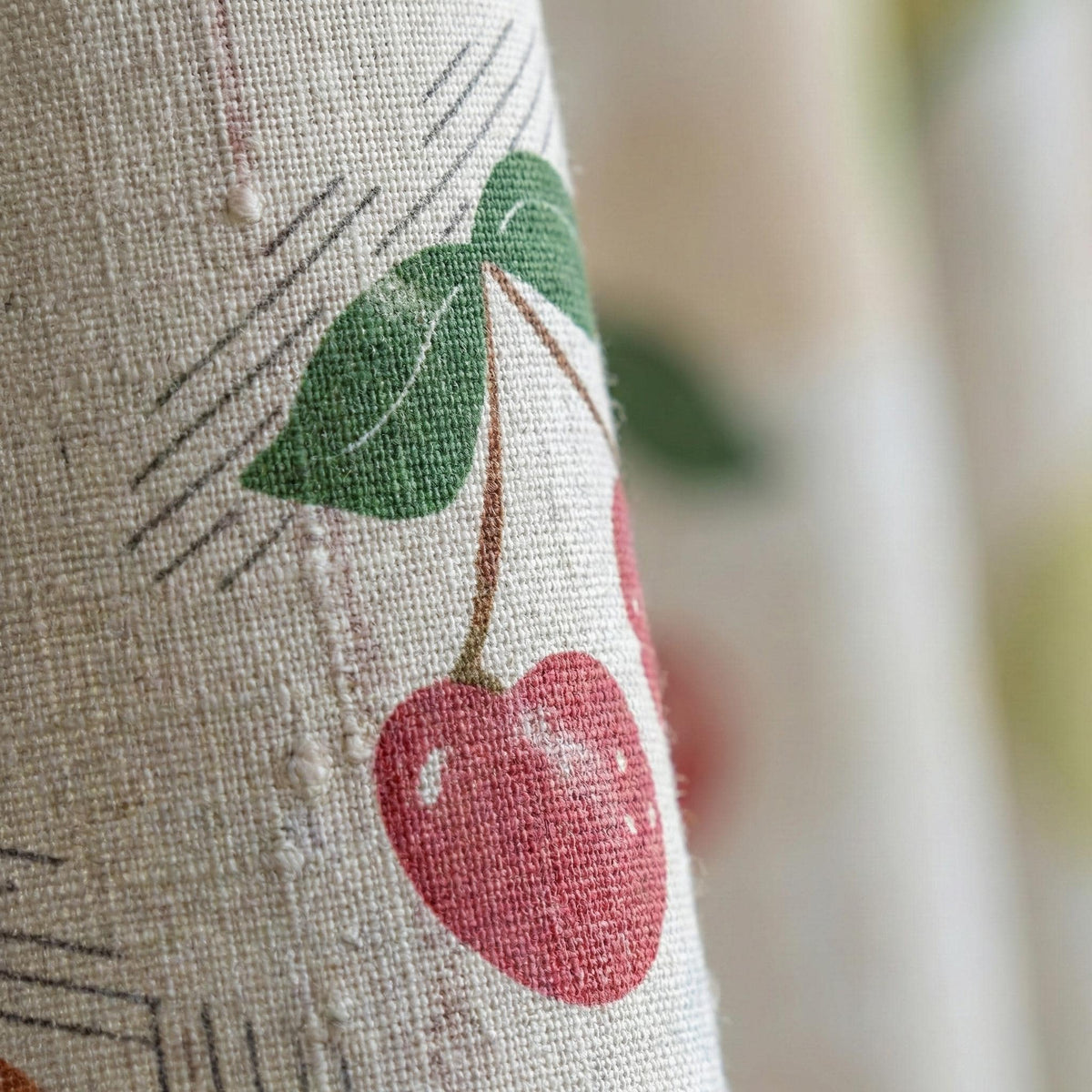 Watercolor Fruit Print Linen Nursery Curtains, Cream Drapes — image 7