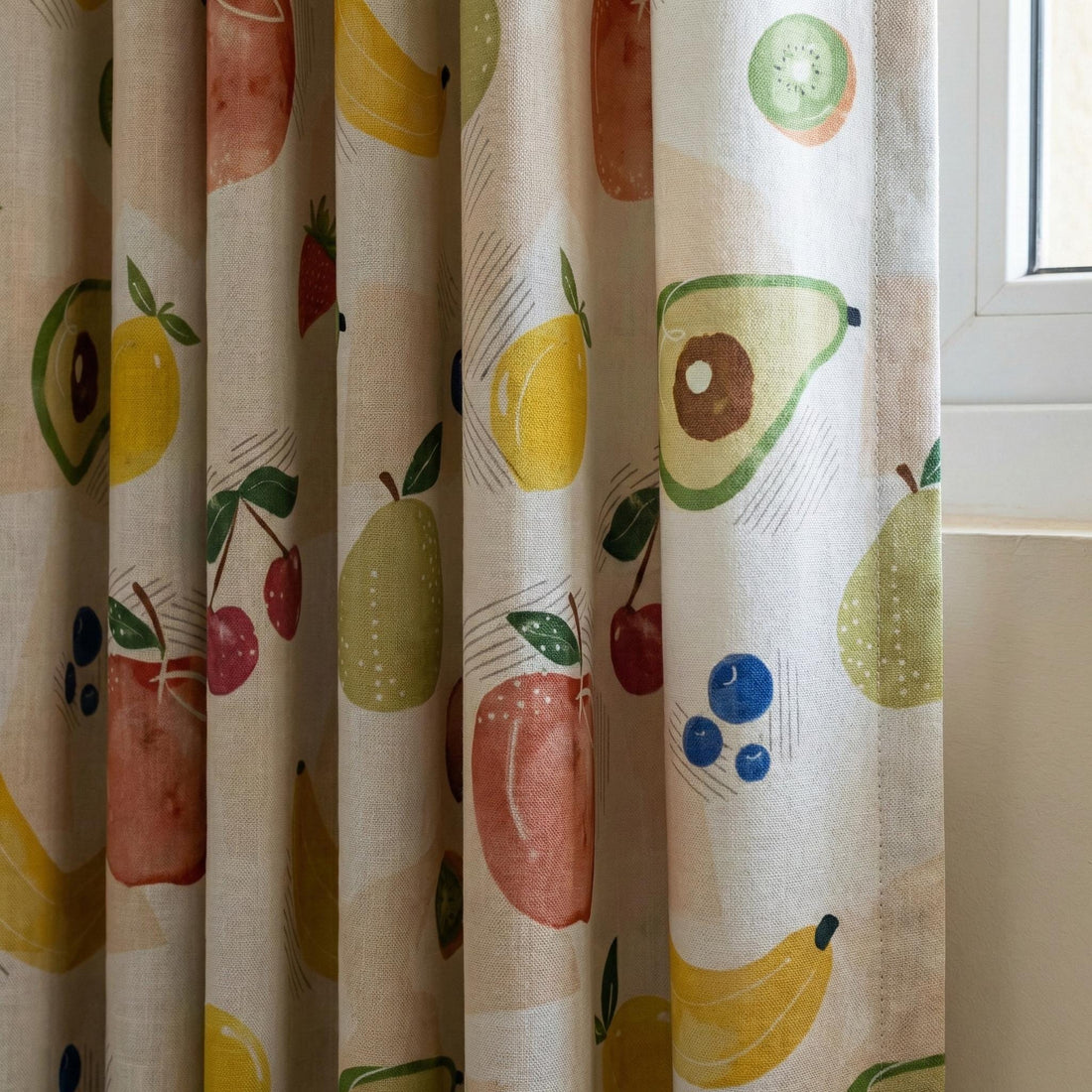 Watercolor Fruit Print Linen Nursery Curtains, Cream Drapes — image 1