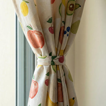Watercolor Fruit Print Linen Nursery Curtains, Cream Drapes — image 1