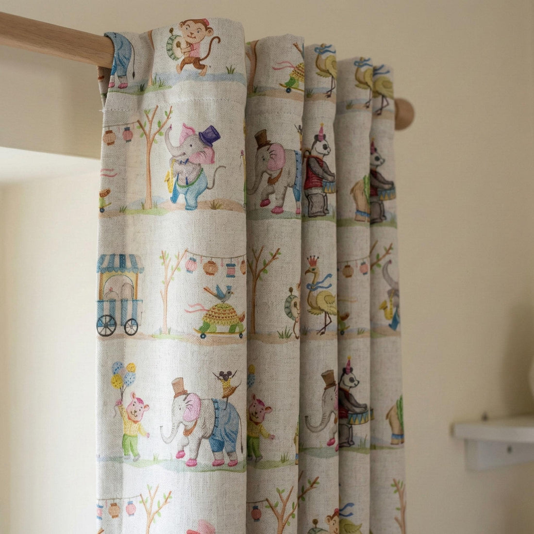 Circus Animal Linen Curtains, Watercolor Nursery Decor, Custom Size — image 1