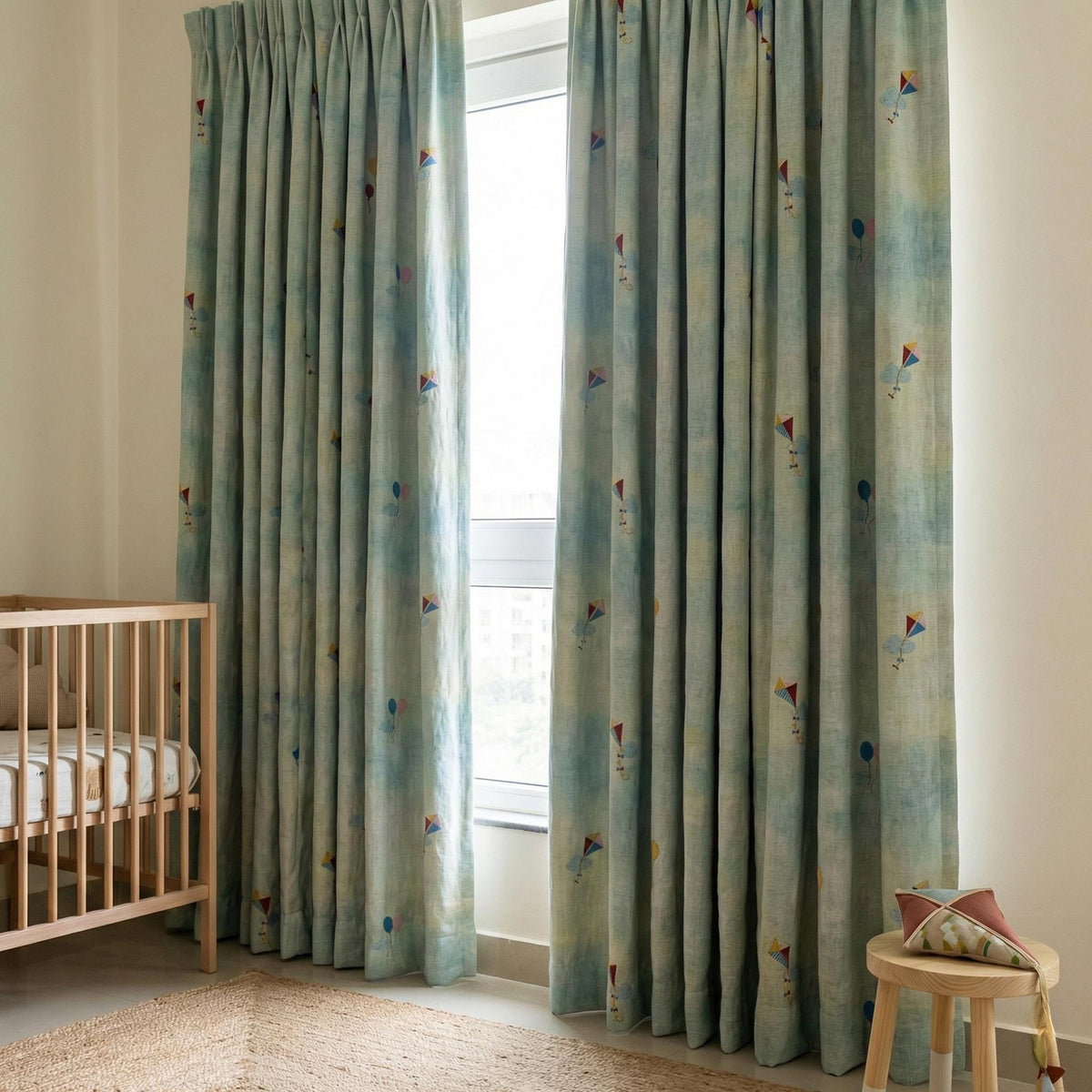 Pastel Linen Curtains, Kite & Balloon Embroidery, Kids Nursery — image 8