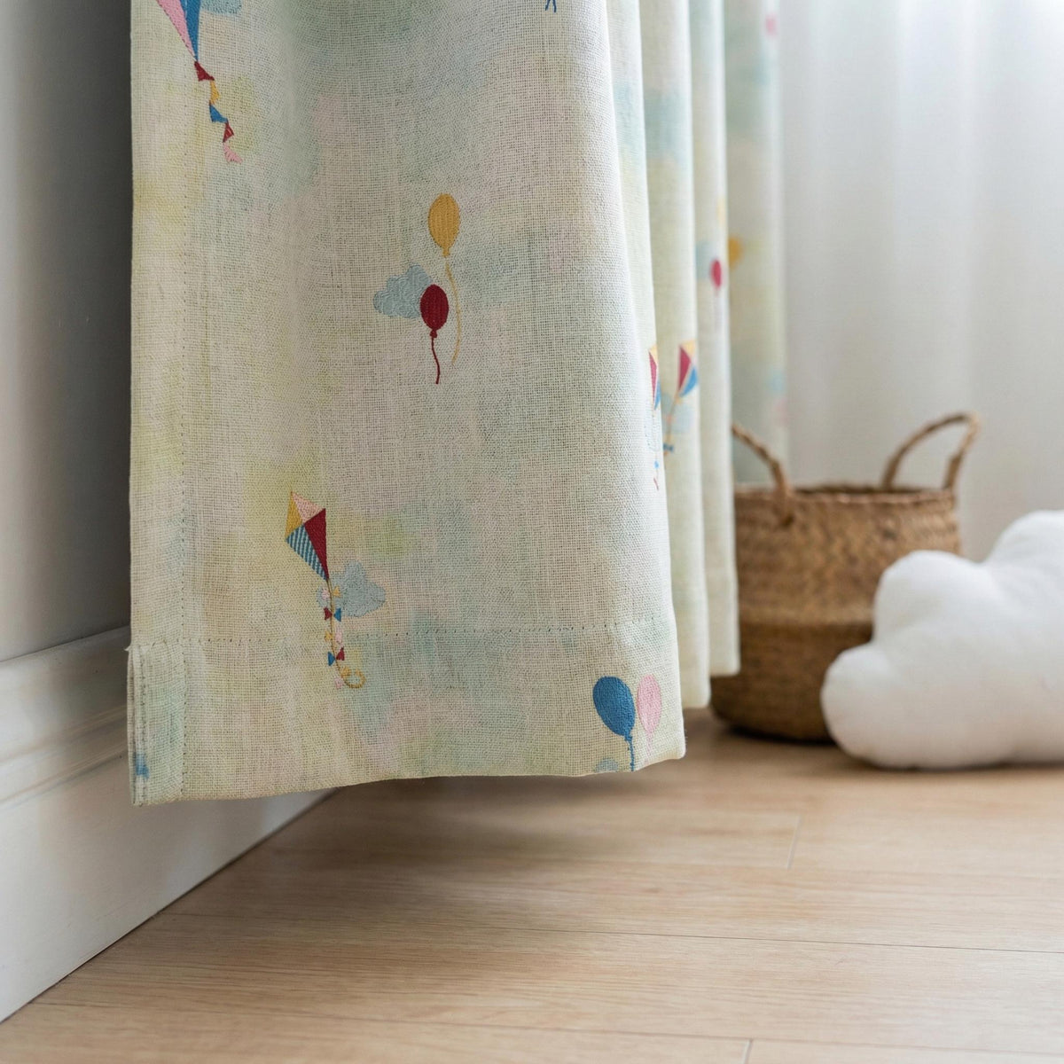 Pastel Linen Curtains, Kite & Balloon Embroidery, Kids Nursery — image 3