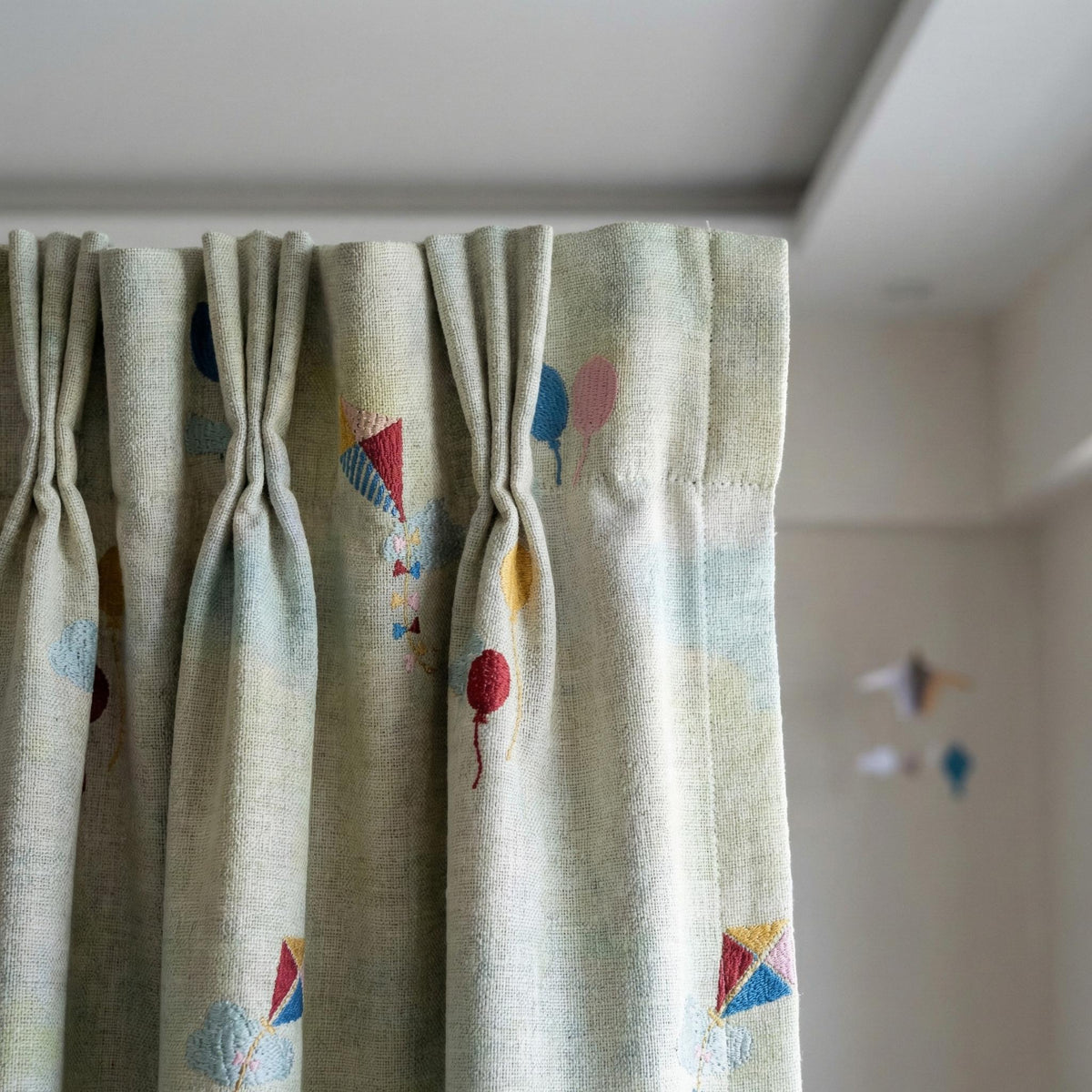 Pastel Linen Curtains, Kite & Balloon Embroidery, Kids Nursery — image 4
