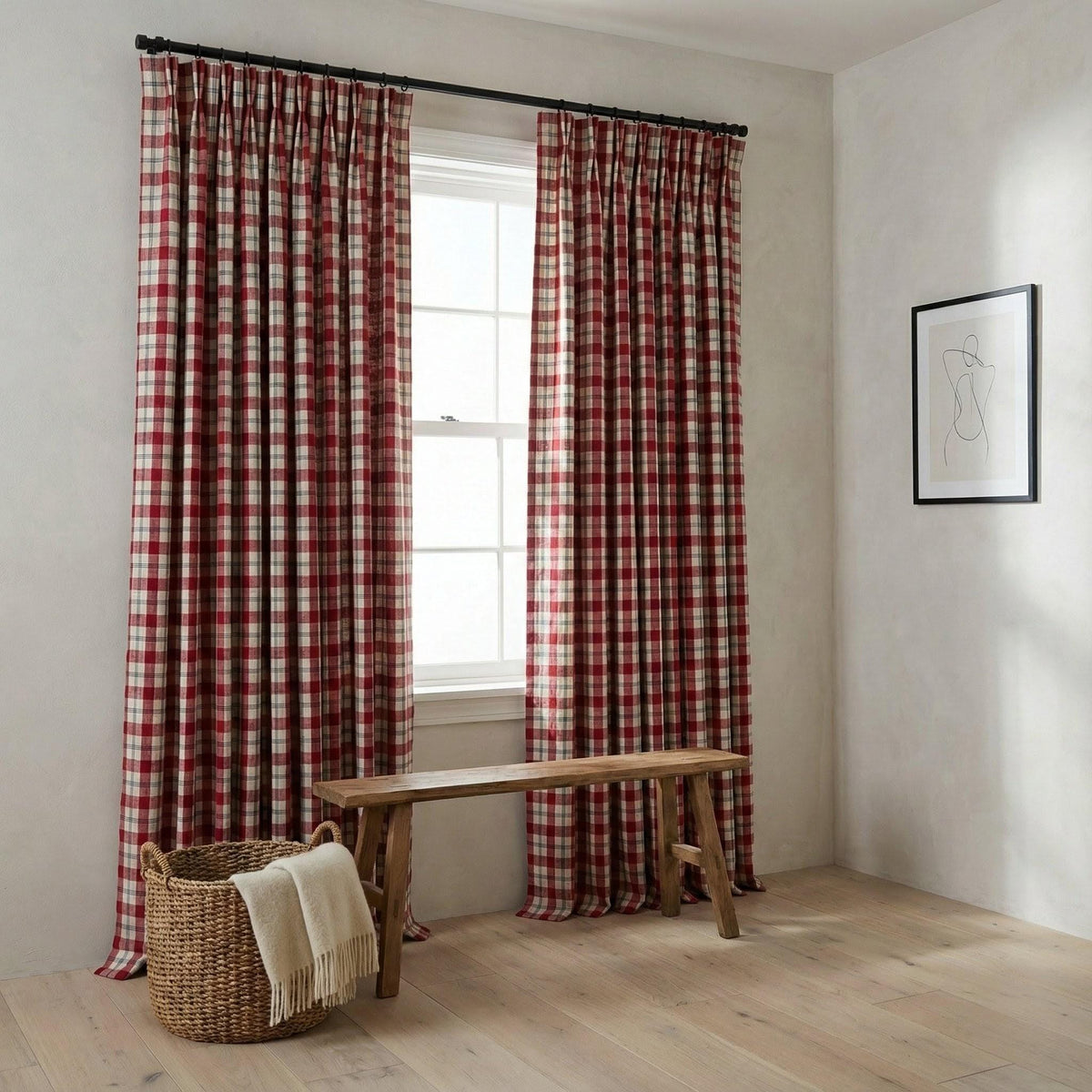 Organic Linen Curtains: Red Buffalo Check, Blackout Lined — image 9