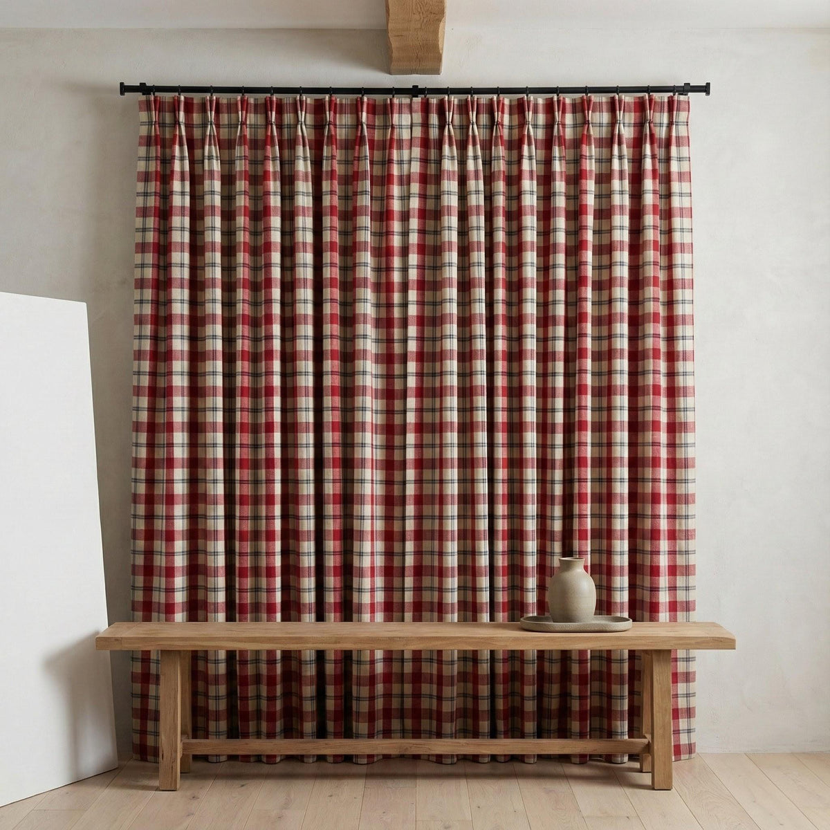 Organic Linen Curtains: Red Buffalo Check, Blackout Lined — image 7