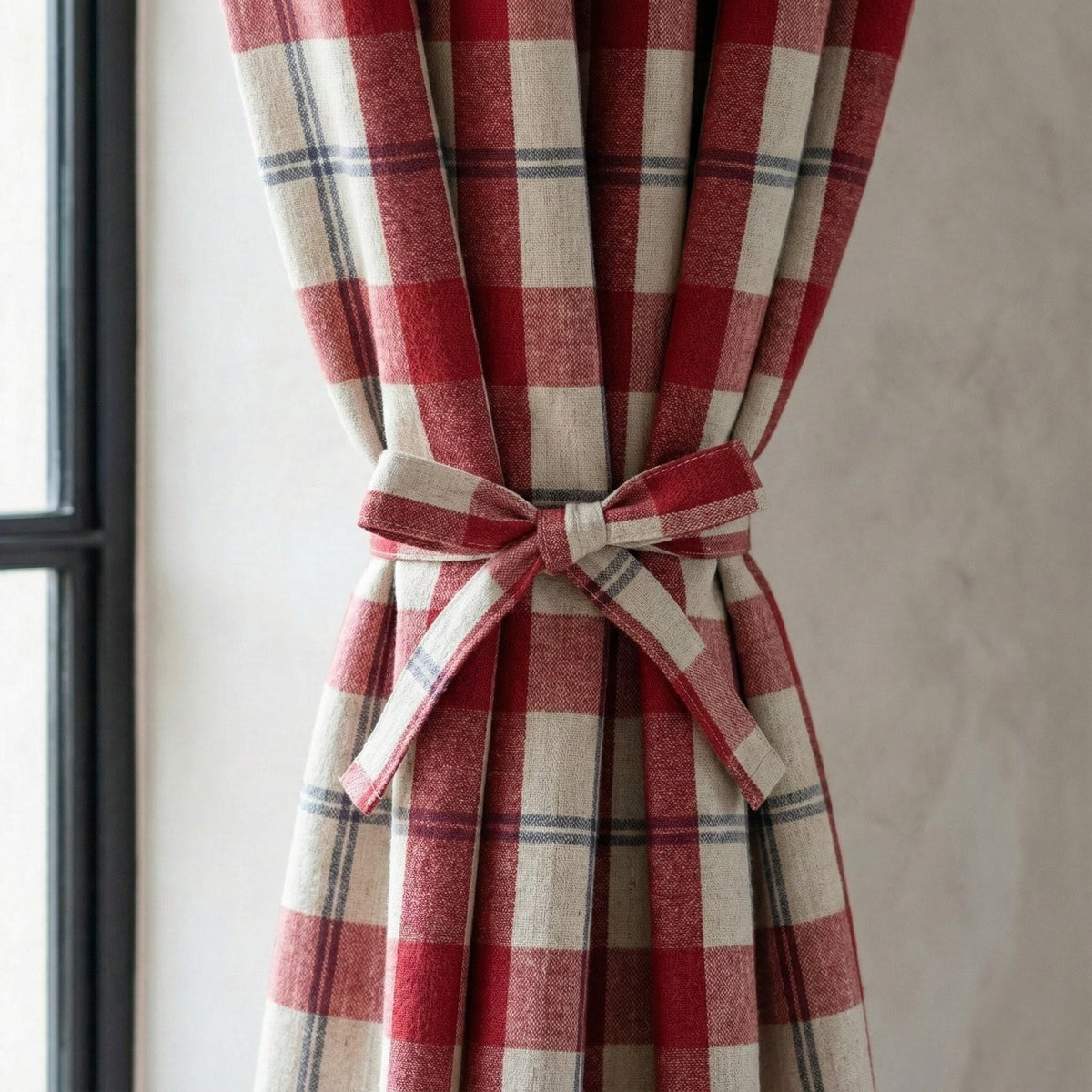 Organic Linen Curtains: Red Buffalo Check, Blackout Lined — image 3