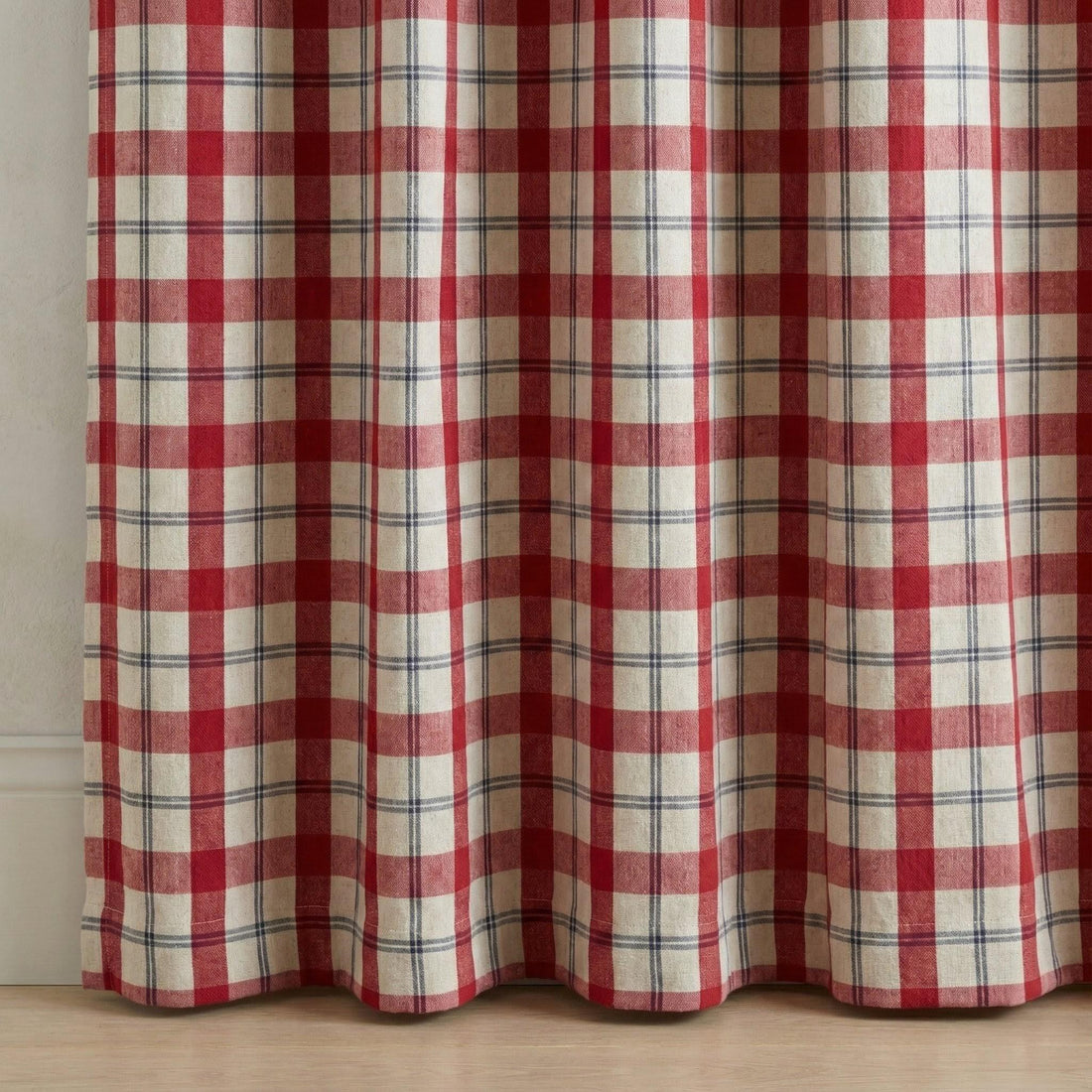 Organic Linen Curtains: Red Buffalo Check, Blackout Lined — image 1