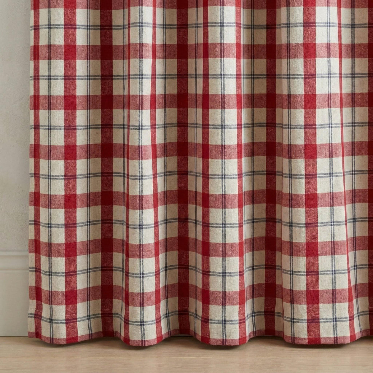 Organic Linen Curtains: Red Buffalo Check, Blackout Lined — image 2
