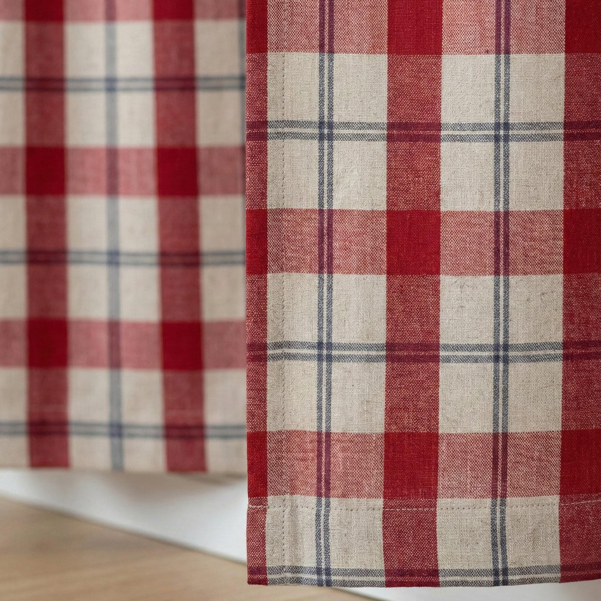 Organic Linen Curtains: Red Buffalo Check, Blackout Lined — image 4