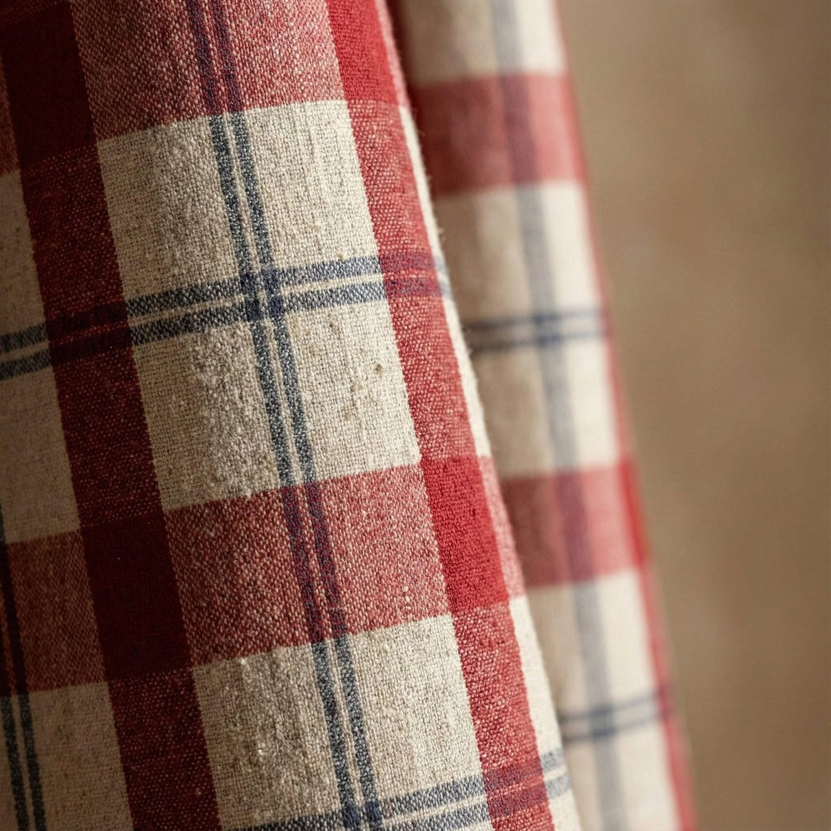 Organic Linen Curtains: Red Buffalo Check, Blackout Lined — image 6