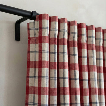Organic Linen Curtains: Red Buffalo Check, Blackout Lined — image 1