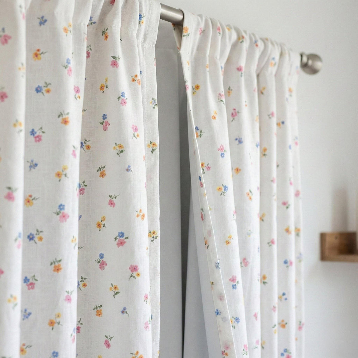 Ditsy Floral Linen Curtain | Pastel Flower Print, Kids Room — image 6