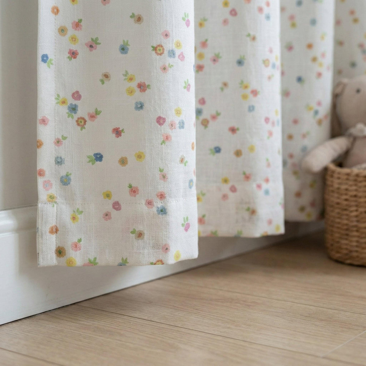 Ditsy Floral Linen Curtain | Pastel Flower Print, Kids Room — image 4