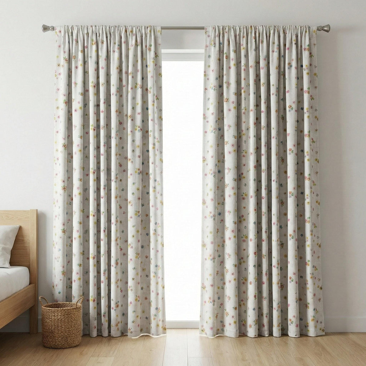 Ditsy Floral Linen Curtain | Pastel Flower Print, Kids Room — image 7