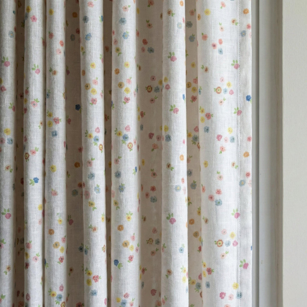 Ditsy Floral Linen Curtain | Pastel Flower Print, Kids Room — image 5