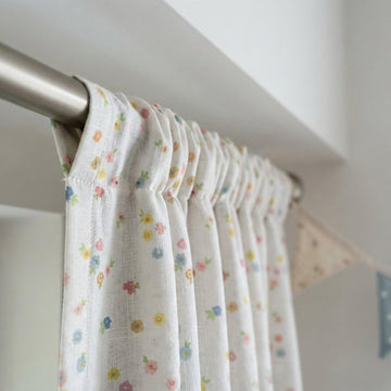 Ditsy Floral Linen Curtain | Pastel Flower Print, Kids Room — image 1