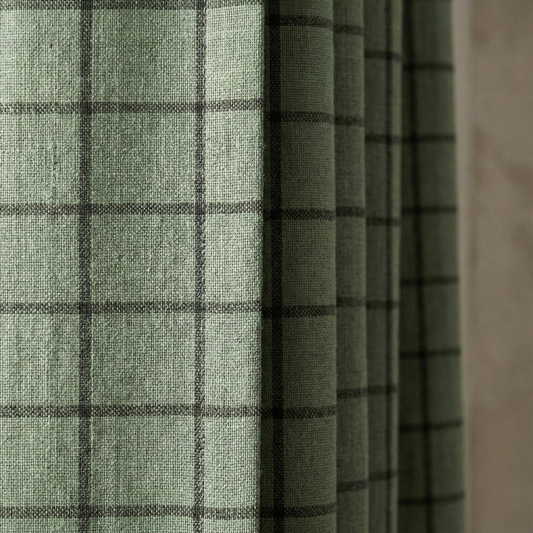 Organic Linen Curtains: Sage Green Windowpane Check (Blackout or Light Filtering) — image 1