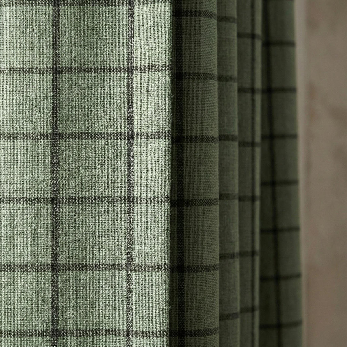 Organic Linen Curtains: Sage Green Windowpane Check (Blackout or Light Filtering) — image 2