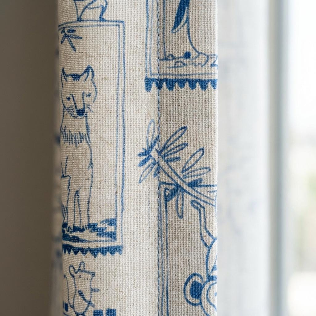 Blue Animal Sketch Linen Nursery Curtains | Flax Linen, Playful Zoo Print — image 7