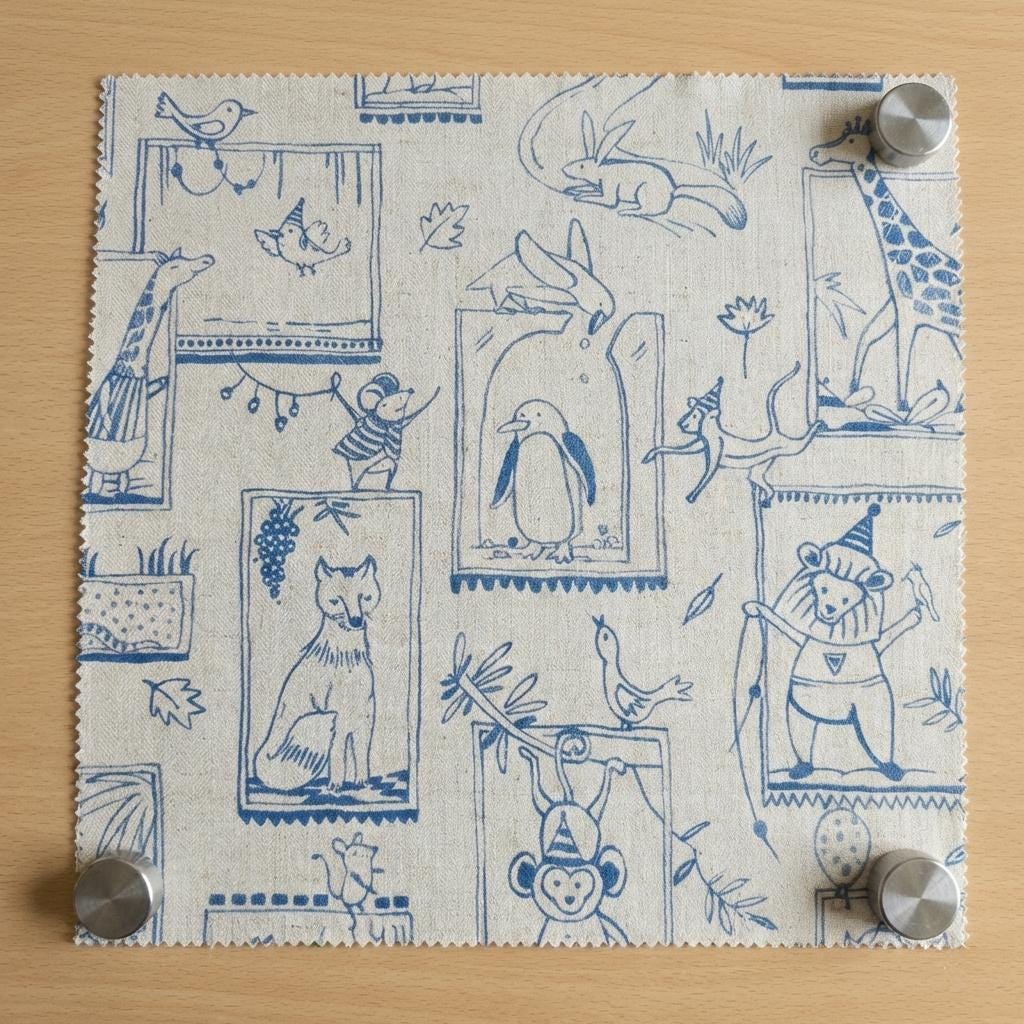Blue Animal Sketch Linen Nursery Curtains | Flax Linen, Playful Zoo Print — image 9