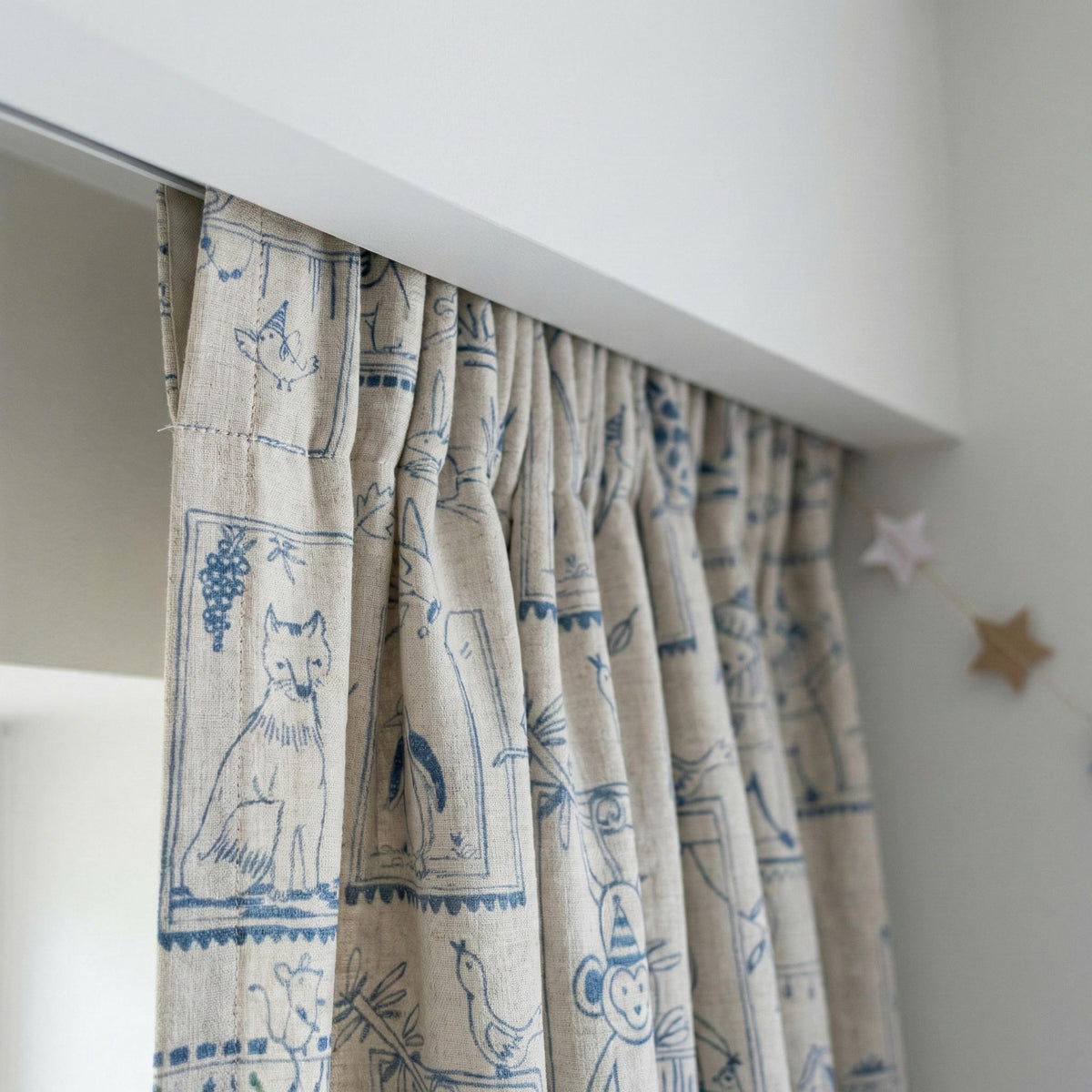 Blue Animal Sketch Linen Nursery Curtains | Flax Linen, Playful Zoo Print — image 2