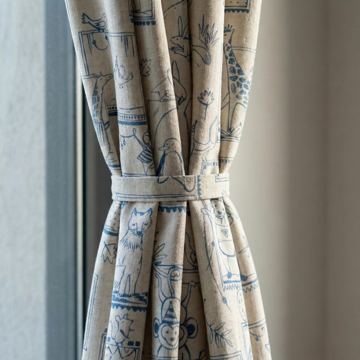 Blue Animal Sketch Linen Nursery Curtains | Flax Linen, Playful Zoo Print — image 3