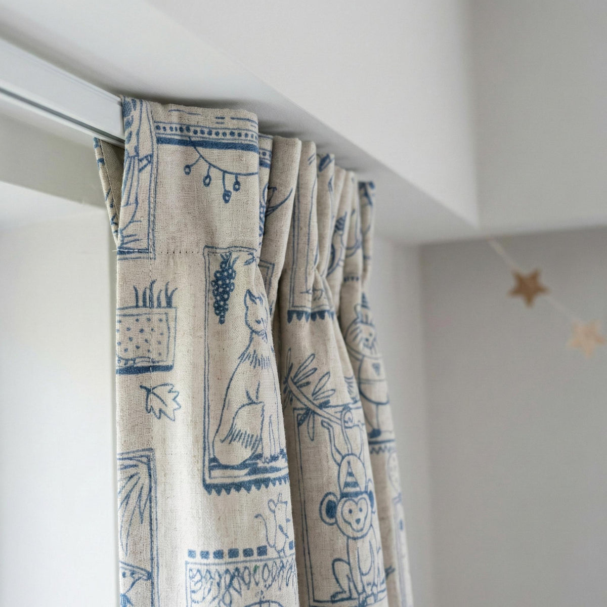 Blue Animal Sketch Linen Nursery Curtains | Flax Linen, Playful Zoo Print — image 5