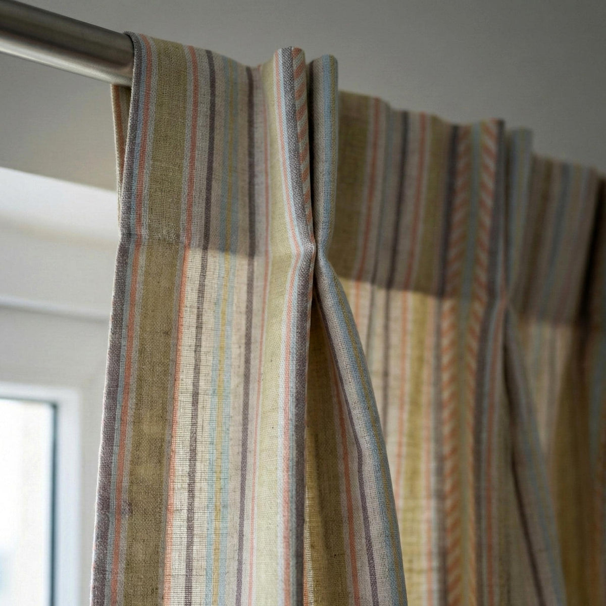 Pastel Stripe Linen Curtains, Oatmeal Nursery Drapes, Cotton or Blackout Liner — image 9