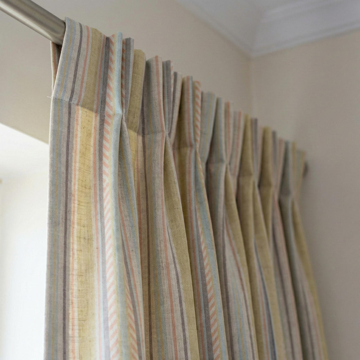 Pastel Stripe Linen Curtains, Oatmeal Nursery Drapes, Cotton or Blackout Liner — image 6