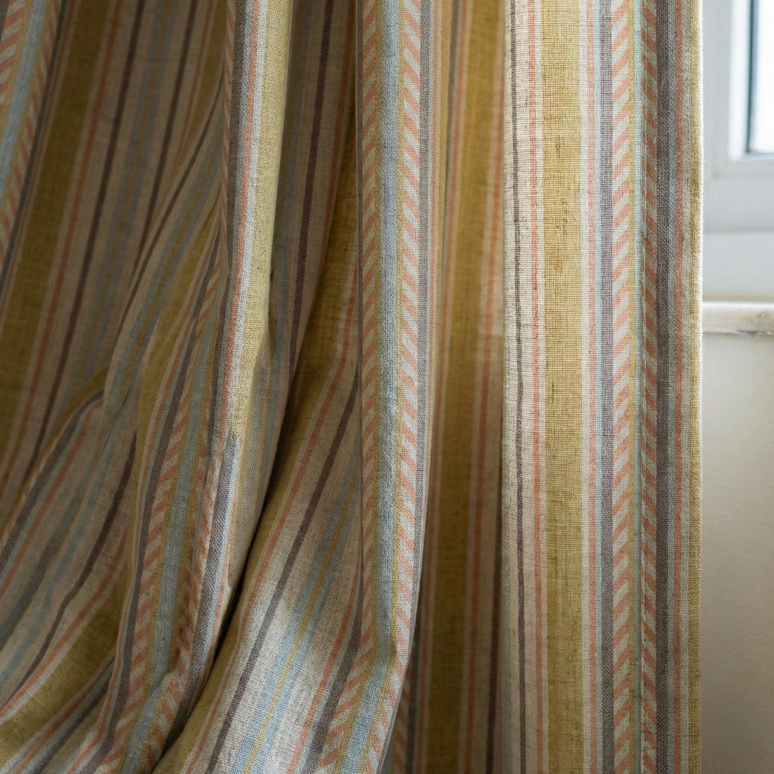 Pastel Stripe Linen Curtains, Oatmeal Nursery Drapes, Cotton or Blackout Liner — image 1