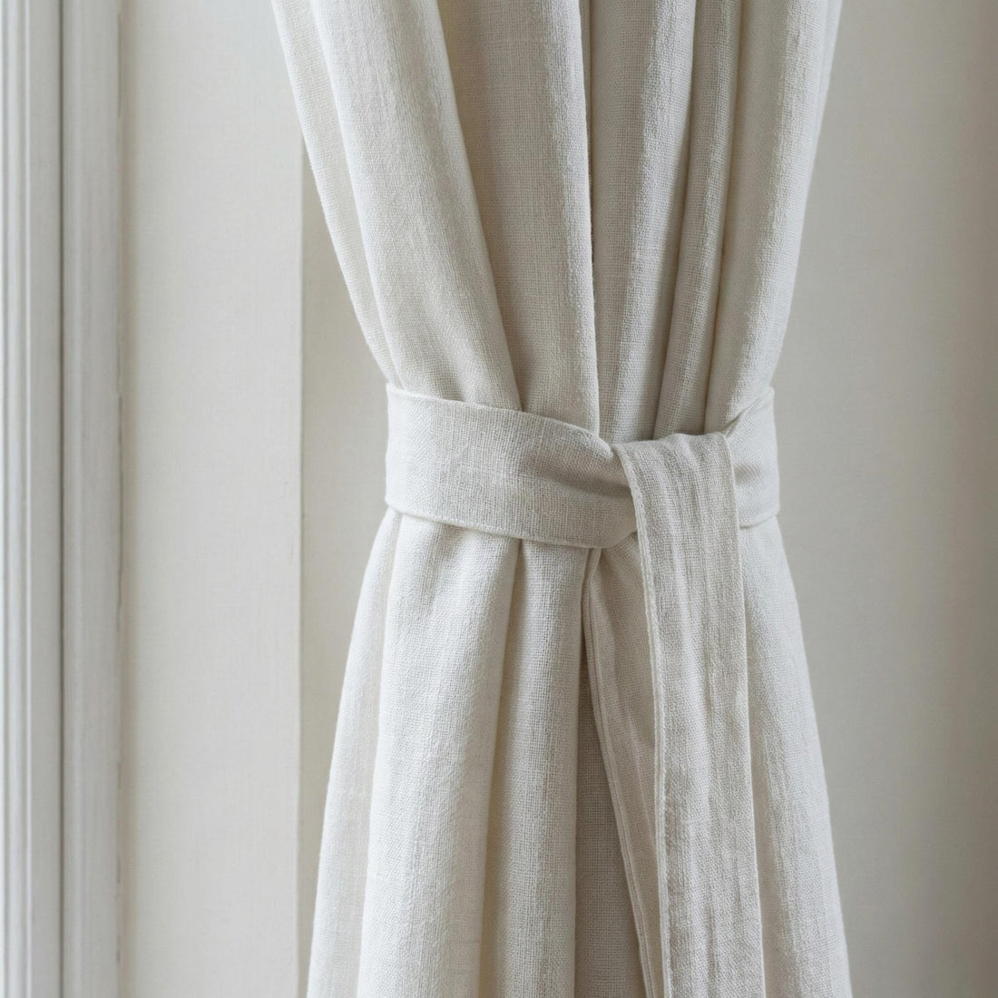 Organic White Linen Curtain Panel: Blackout or Light-Filtering Liner — image 1