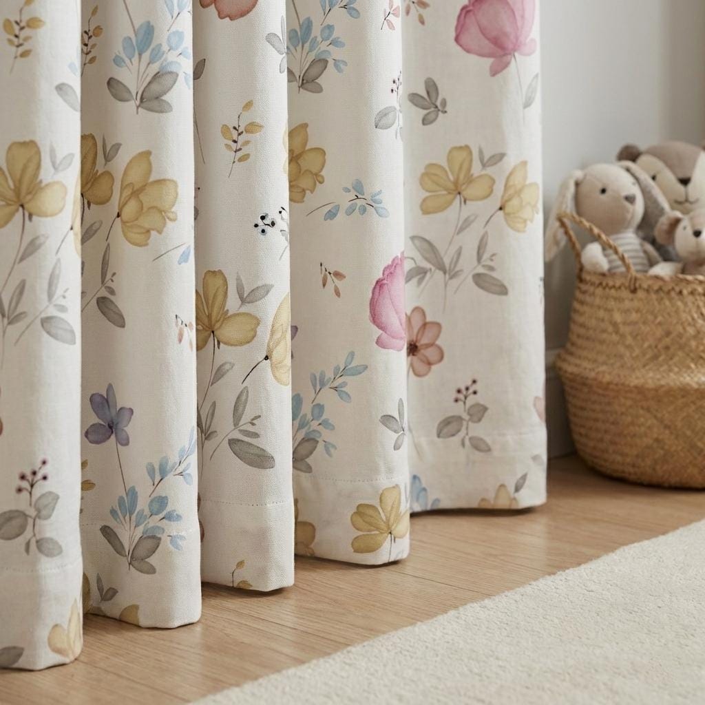 Pastel Floral Linen Curtains - Organic Fabric, Blackout or Light Filtering — image 1