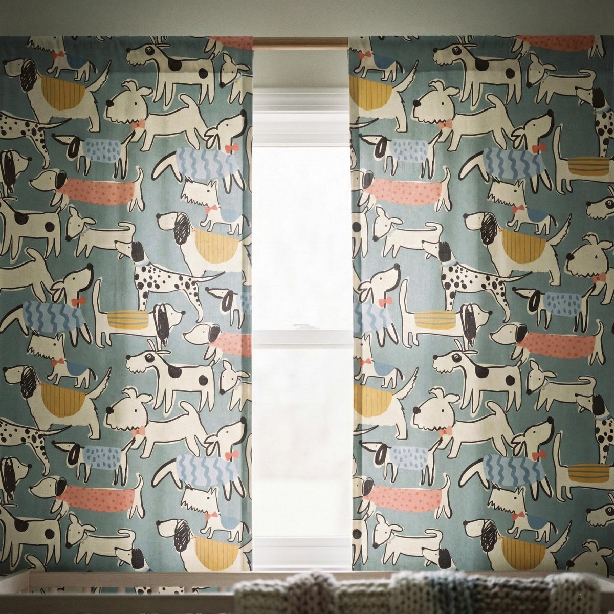 Puppy Dog Curtains: Organic Cotton Nursery Drapes in Sage Green — image 8
