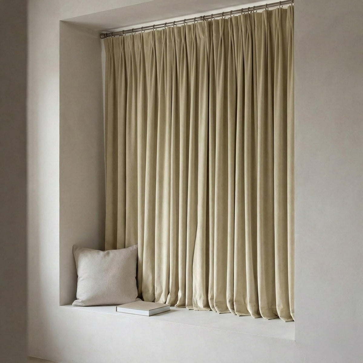 Pale Beige Velvet Curtains, 320 GSM Heavyweight, Blackout Option — image 3