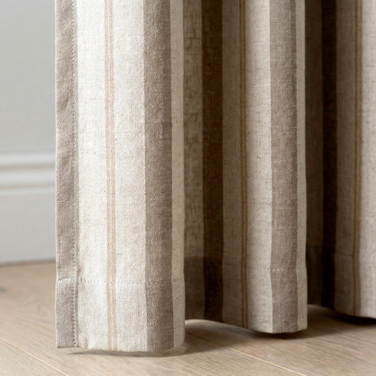 Pure Linen Pinch Pleat Curtains, Taupe & Beige Farmhouse Stripe Drapes, Custom Sizes, Blackout or Cotton Lined, Single or Pair — image 4