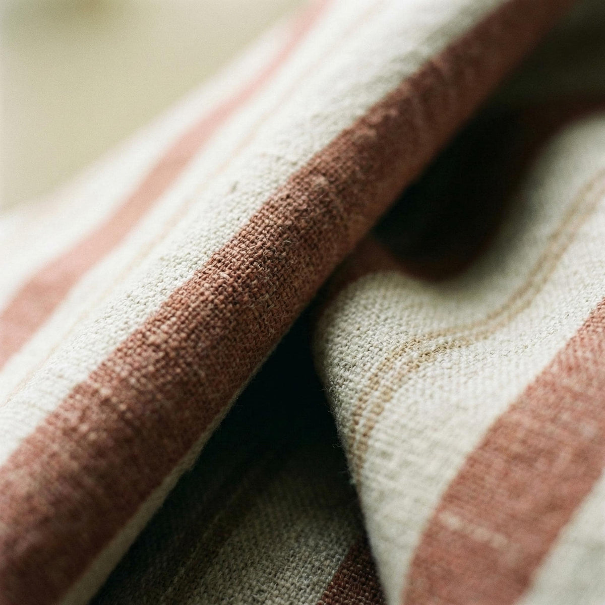 Linen Pinch Pleat Curtains, Terracotta & Oatmeal Farmhouse Stripe Drapes, Custom Sizes, Blackout or Cotton Lined, Single or Pair — image 3