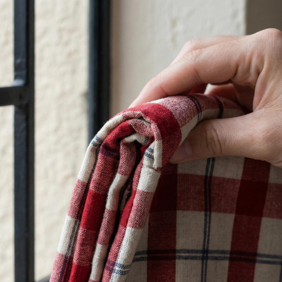 Red & Navy Plaid Linen Pinch Pleat Curtains, Farmhouse Check Drapes, Blackout or Cotton Lined, Custom Size Panel/Pair — image 8