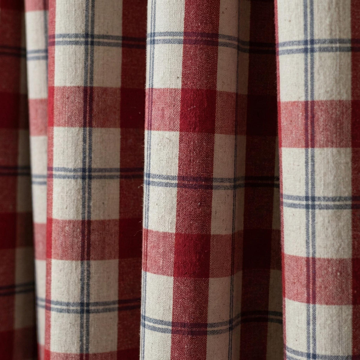 Red & Navy Plaid Linen Pinch Pleat Curtains, Farmhouse Check Drapes, Blackout or Cotton Lined, Custom Size Panel/Pair — image 10
